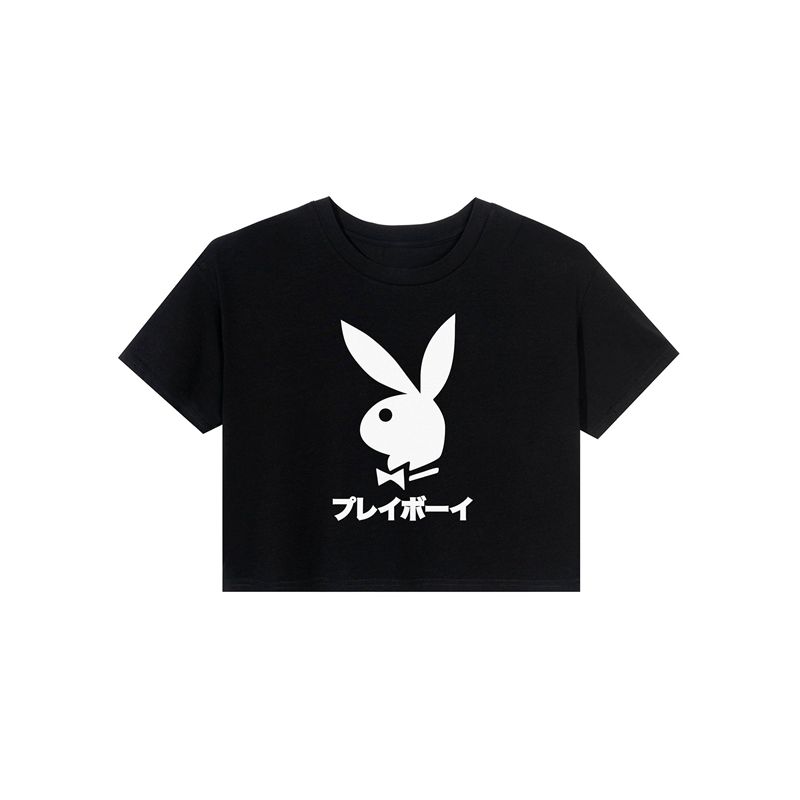 Camiseta Playboy Japanese Rabbit Head Mujer Negros | 1689-IMGWJ