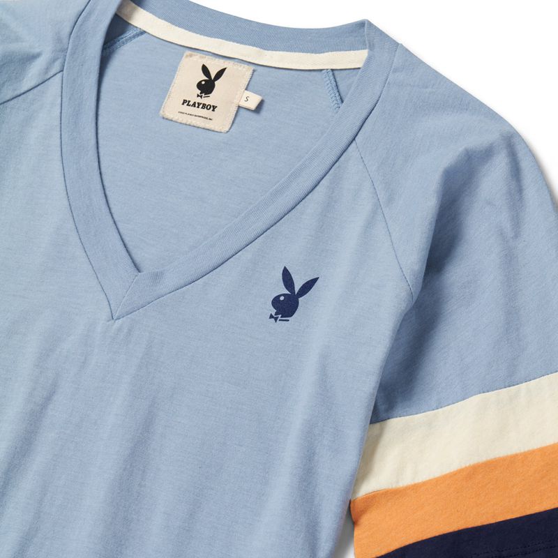 Camiseta Playboy Lake V-Neck Mujer Azules | 0267-PNORC