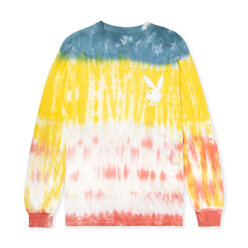 Camiseta Playboy Tie-Dye Logo Long Sleeve Mujer Azules Amarillos Naranjas | 5703-YTLJV