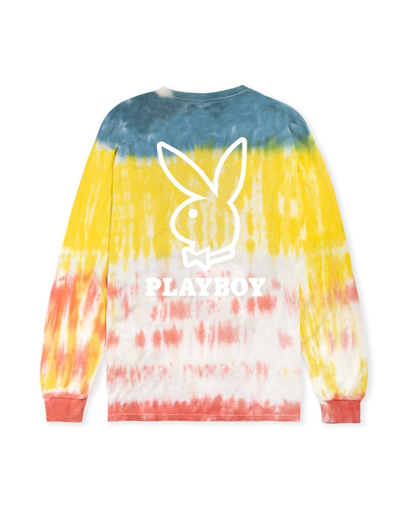 Camiseta Playboy Tie-Dye Logo Long Sleeve Mujer Azules Amarillos Naranjas | 5703-YTLJV