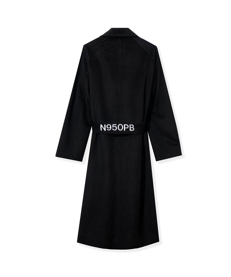 Chaquetas Playboy Belted Long Wool Robe Coat Mujer Negros | 7429-UOCPK