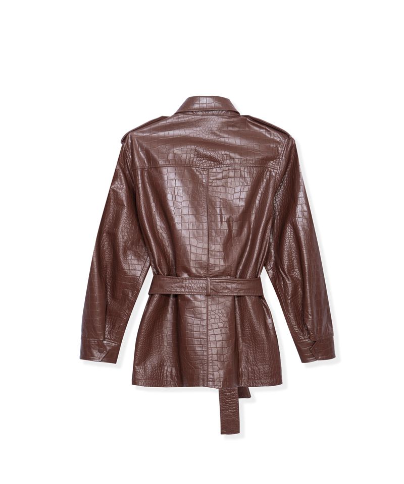 Chaquetas Playboy Crocodile Cuero Safari Mujer Chocolate | 9475-NHMKO