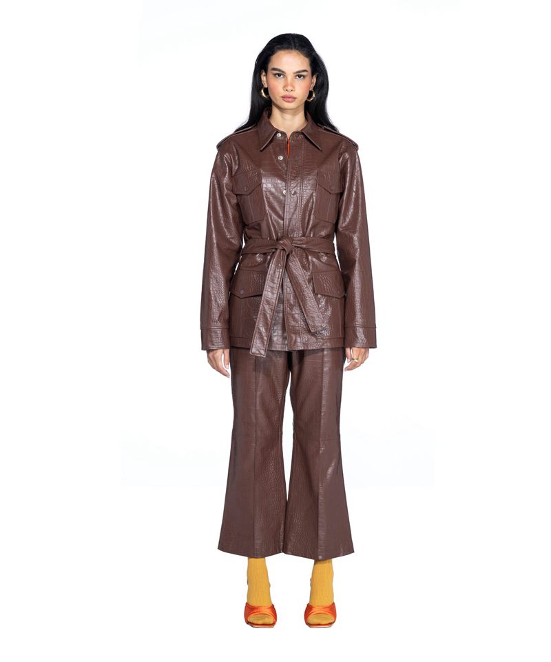 Chaquetas Playboy Crocodile Cuero Safari Mujer Chocolate | 9475-NHMKO