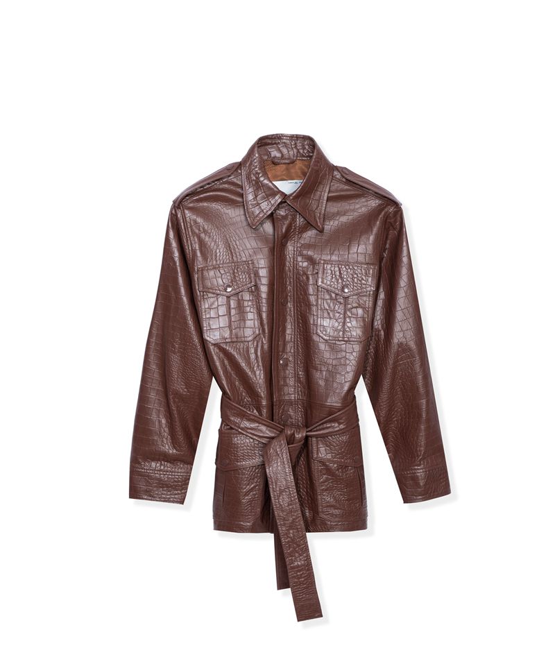 Chaquetas Playboy Crocodile Cuero Safari Mujer Chocolate | 9475-NHMKO