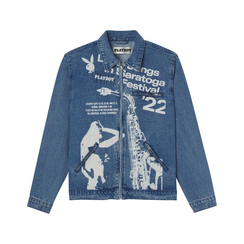 Chaquetas Playboy Jazz Denim Jacket Hombre Azules | 3407-ZRDSQ