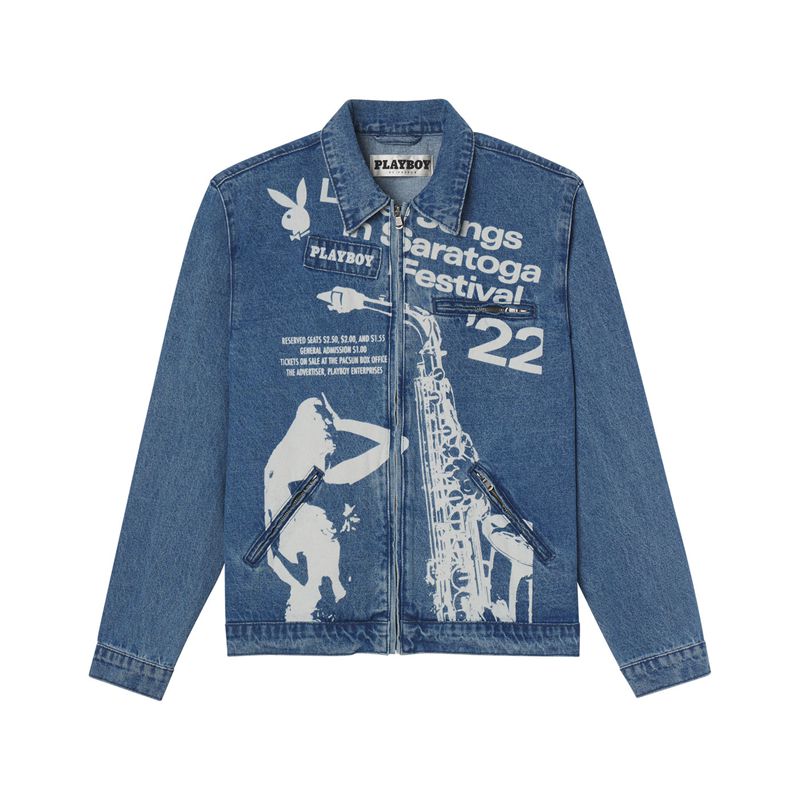 Chaquetas Playboy Jazz Denim Jacket Hombre Azules | 3407-ZRDSQ