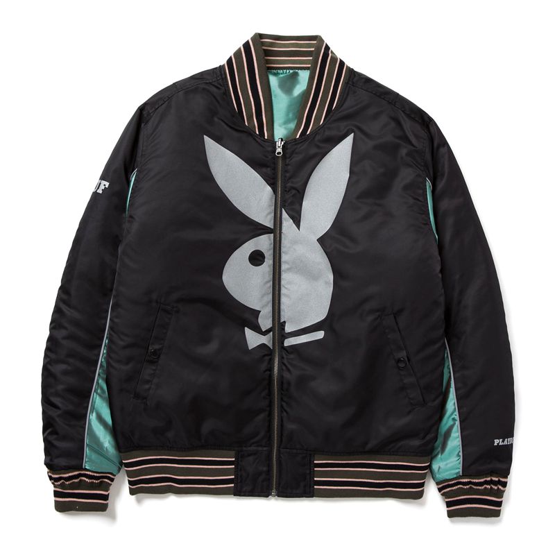 Chaquetas Playboy X Huf Reversible Bomber Jacket Hombre Negros Verdes | 8174-GDUKJ