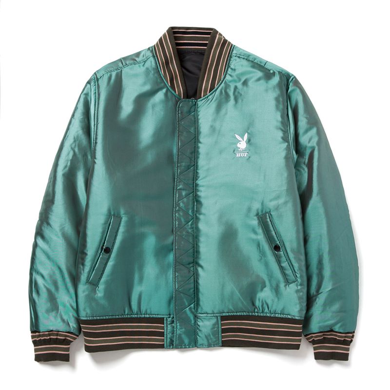 Chaquetas Playboy X Huf Reversible Bomber Jacket Hombre Negros Verdes | 8174-GDUKJ