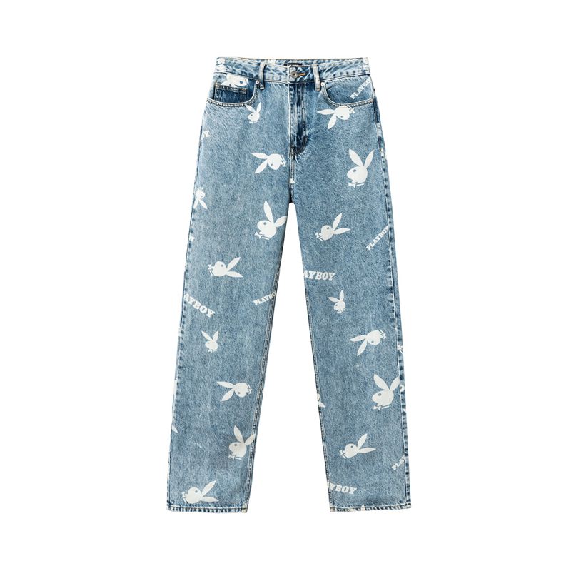 Jeans Playboy All Over Rabbit S Mujer Azules | 7108-OJABM