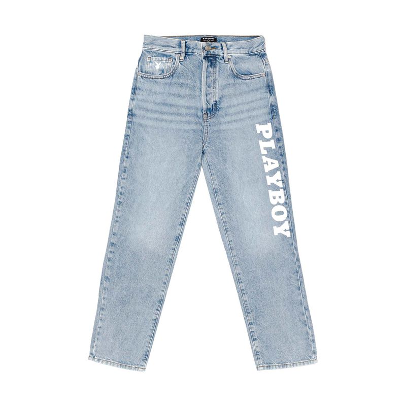 Jeans Playboy Light Blue High-Waisted Straight Leg Mujer Azules | 0934-OJGHL