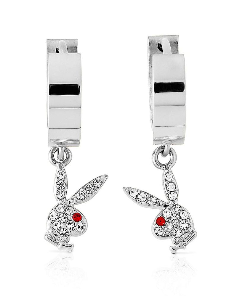 Joyería Playboy Bunny Huggie Hoop And Dangling Charm Earring Mujer Negros | 8247-KNLMZ