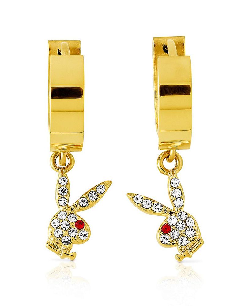 Joyería Playboy Bunny Huggie Hoop And Dangling Charm Earring Mujer Negros | 8247-KNLMZ