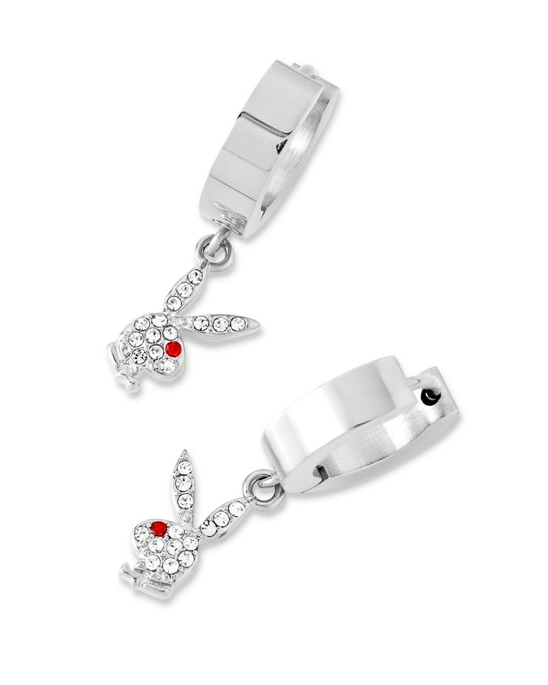 Joyería Playboy Bunny Huggie Hoop And Dangling Charm Earring Mujer Negros | 8247-KNLMZ