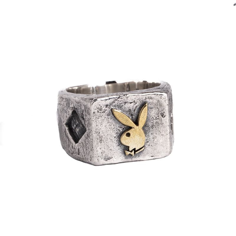 Joyería Playboy Diamond Side Rabbit Head Ring Hombre Metal | 7361-NHFXK