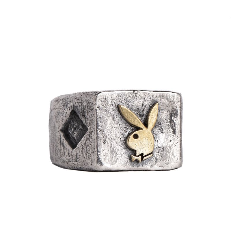 Joyería Playboy Diamond Side Rabbit Head Ring Hombre Metal | 7361-NHFXK