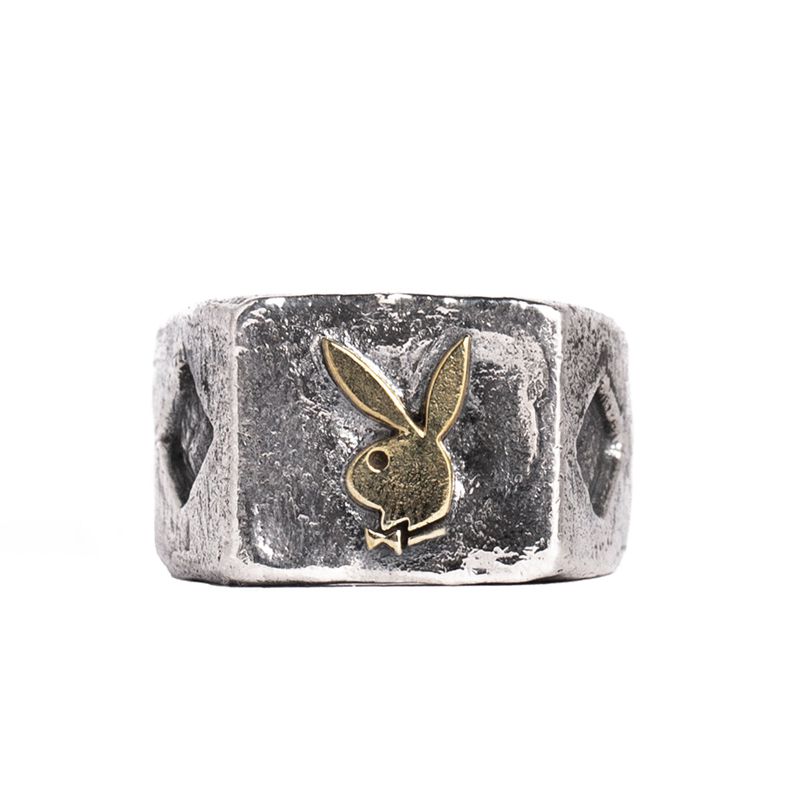 Joyería Playboy Diamond Side Rabbit Head Ring Hombre Metal | 7361-NHFXK