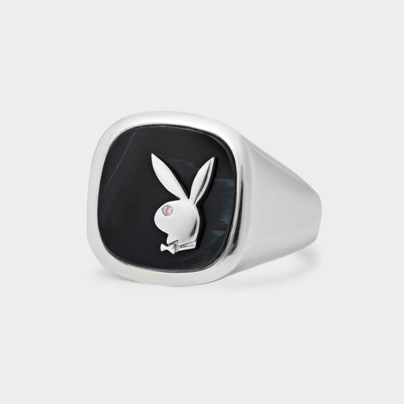 Joyería Playboy Hawk\'s Eye Membership Ring 1 Hombre Plateados | 9420-TLHME