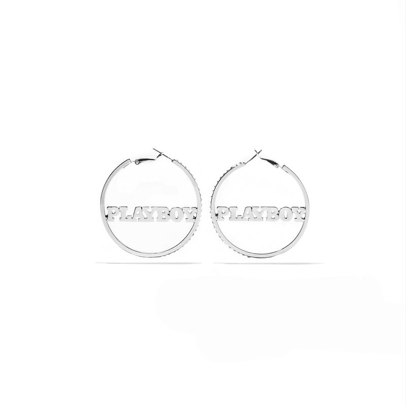 Joyería Playboy Masthead Nameplate Hoop Earrings Mujer Plateados | 5074-QFRBO