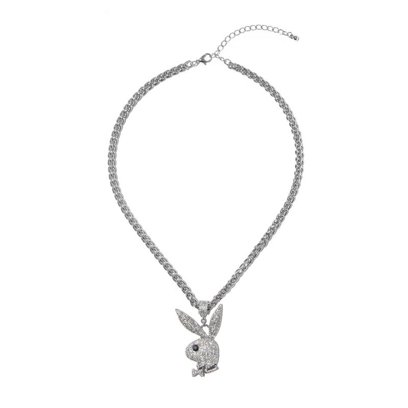 Joyería Playboy Pave Rabbit Head Fornido Necklace Hombre Plateados | 1205-HIBYV