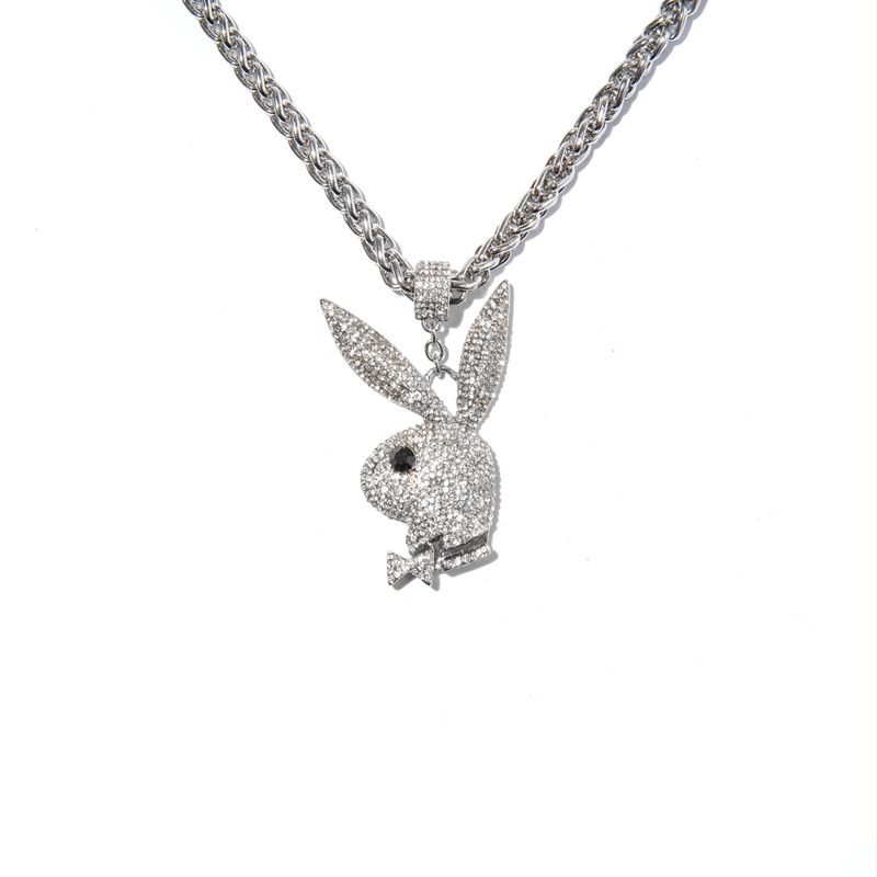 Joyería Playboy Pave Rabbit Head Fornido Necklace Hombre Plateados | 1205-HIBYV