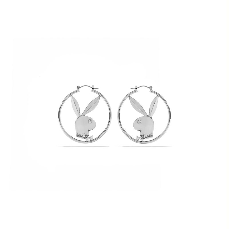 Joyería Playboy Rabbit Head Hoop Earrings Mujer Plateados | 1428-GACOW