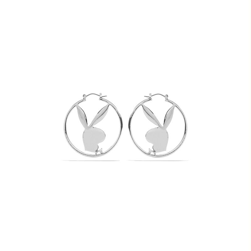 Joyería Playboy Rabbit Head Hoop Earrings Mujer Plateados | 1428-GACOW