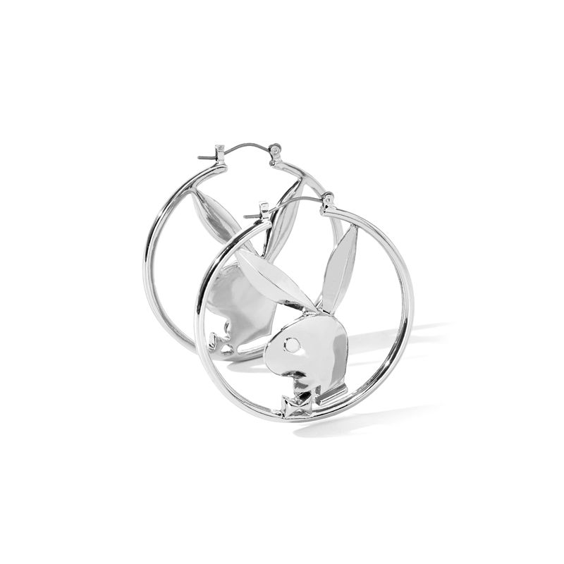 Joyería Playboy Rabbit Head Hoop Earrings Mujer Plateados | 1428-GACOW