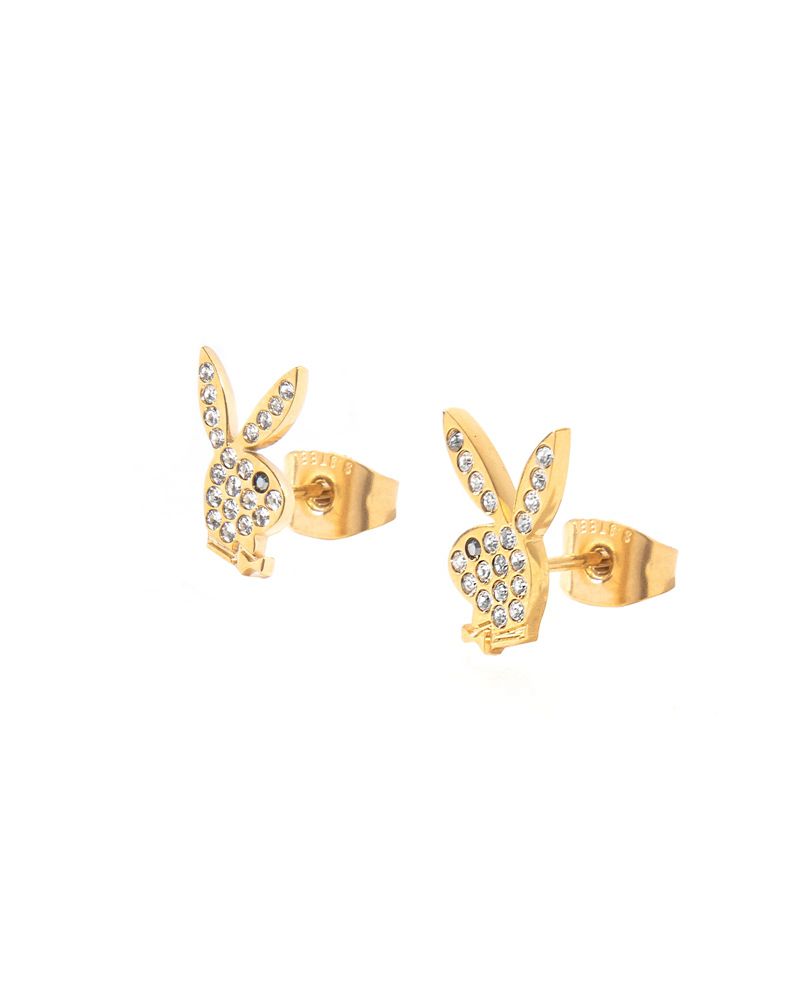 Joyería Playboy Rabbit Head Pave Stud Earrings Mujer Dorados | 1629-ADGCK