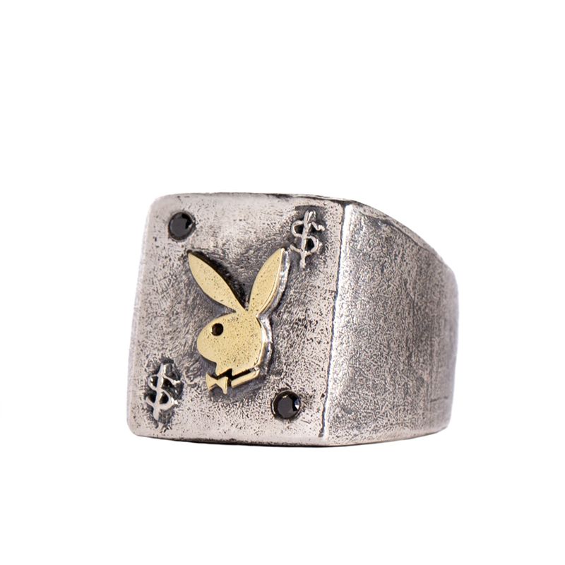 Joyería Playboy Rabbit Head Ring With Onyx Stones Hombre Metal | 6982-PHATE