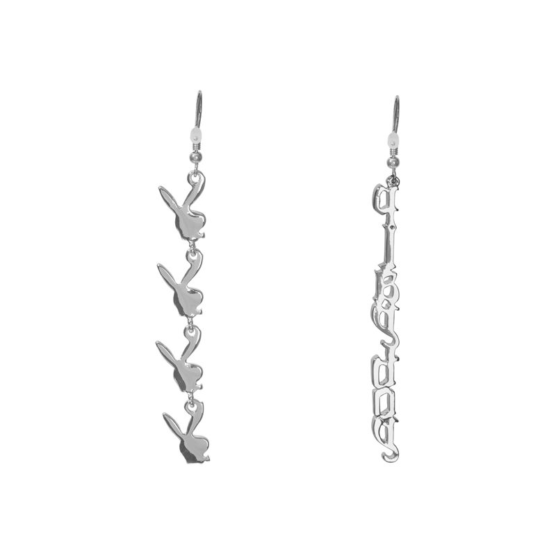 Joyería Playboy Repeating Rabbit Head & Masthead Dangle Earring Mujer Plateados | 4693-TWPHR