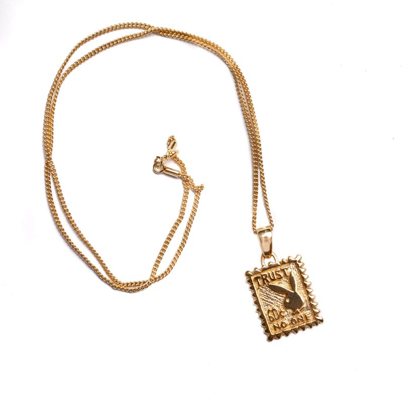 Joyería Playboy Trust No One Necklace Hombre Dorados | 7461-MRHWY