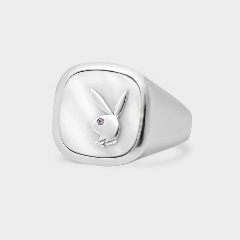 Joyería Playboy White Mother Of Pearl Membership Ring 1 Hombre Plateados | 1587-TWNUP