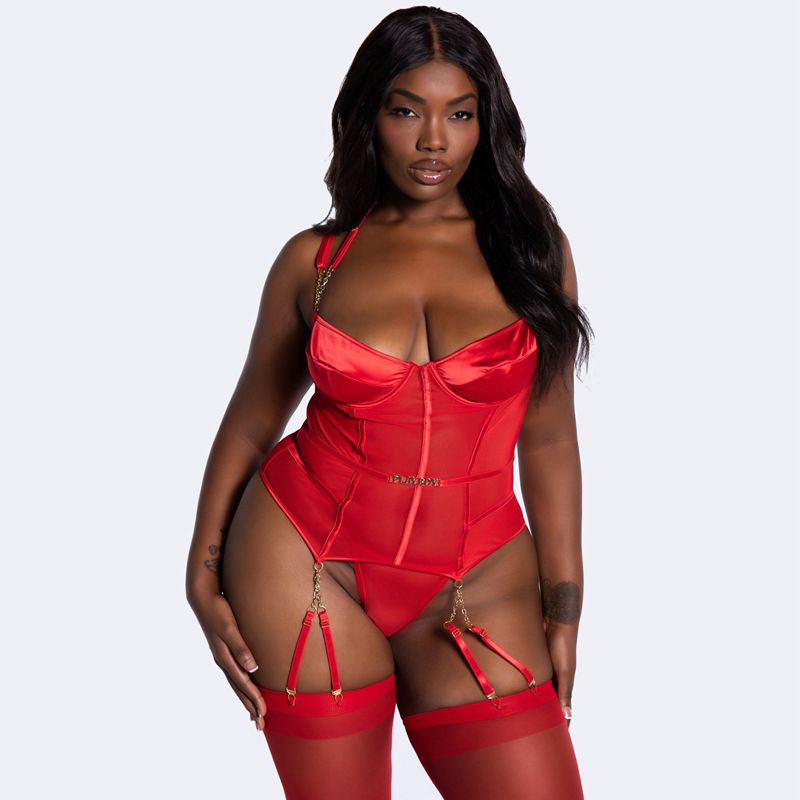 Lencería Playboy Chain Is Love Bustier Set Mujer Rojos | 0431-ETJCI