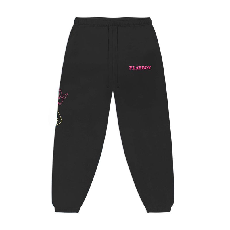 Pantalones Deportivos Playboy Bunny Outline Hombre Negros | 9863-VRSNG