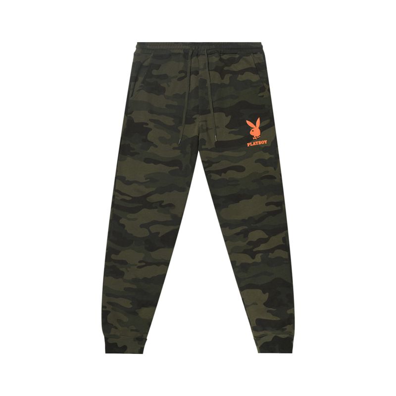 Pantalones Deportivos Playboy Camo Rabbit Head Joggers Hombre Verdes Negros | 6498-JZEIU