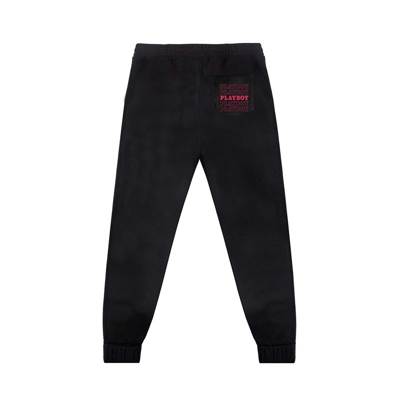 Pantalones Deportivos Playboy Masthead Hombre Negros Rojos | 1502-LCMFI