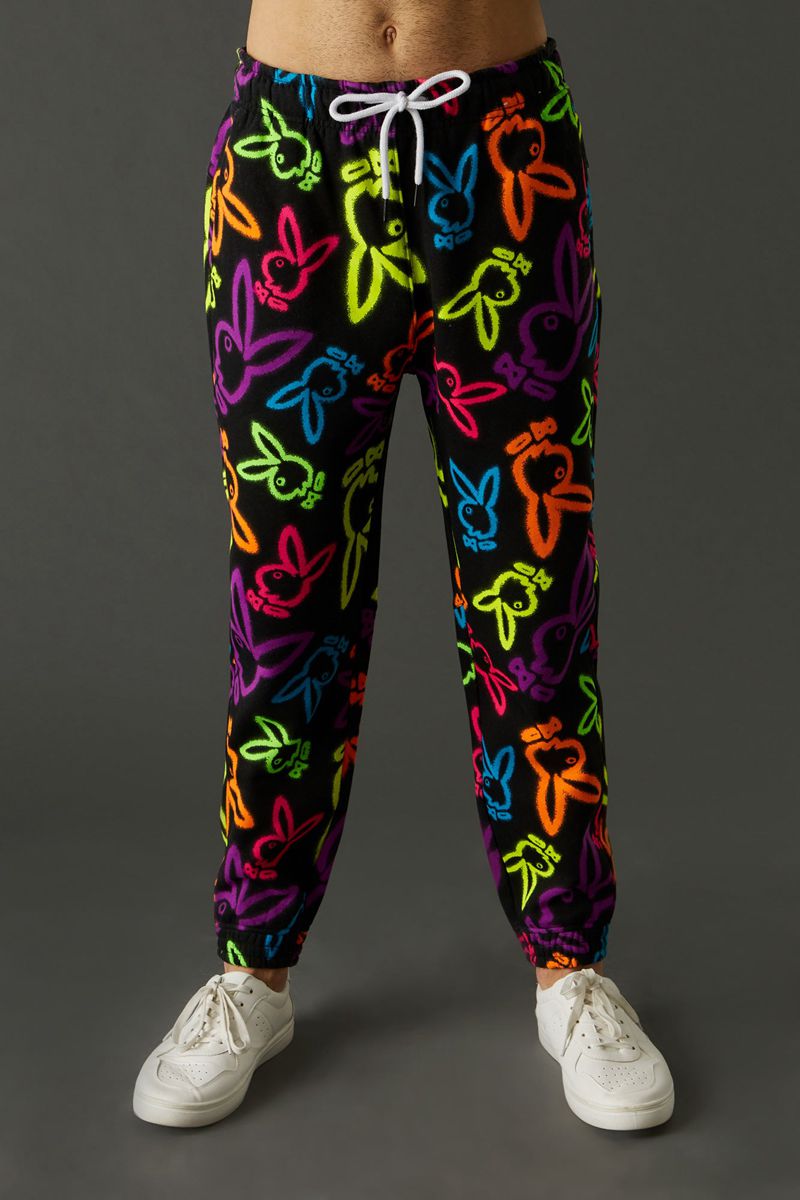 Pantalones Deportivos Playboy Neon Bunny Print Jogger Hombre Blancos | 5682-WKBHI