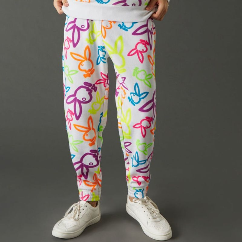 Pantalones Deportivos Playboy Neon Bunny Print Jogger Hombre Blancos | 5682-WKBHI