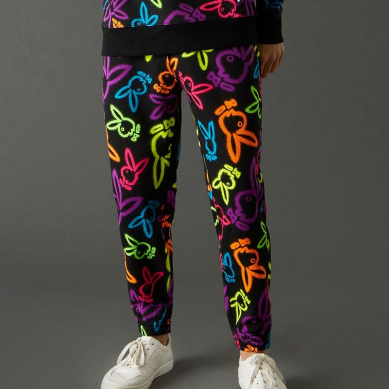 Pantalones Deportivos Playboy Neon Bunny Print Jogger Hombre Blancos | 5682-WKBHI