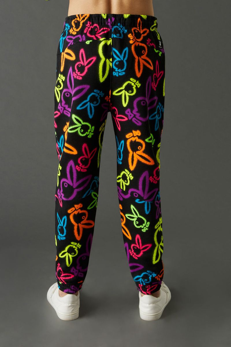 Pantalones Deportivos Playboy Neon Bunny Print Jogger Hombre Blancos | 5682-WKBHI