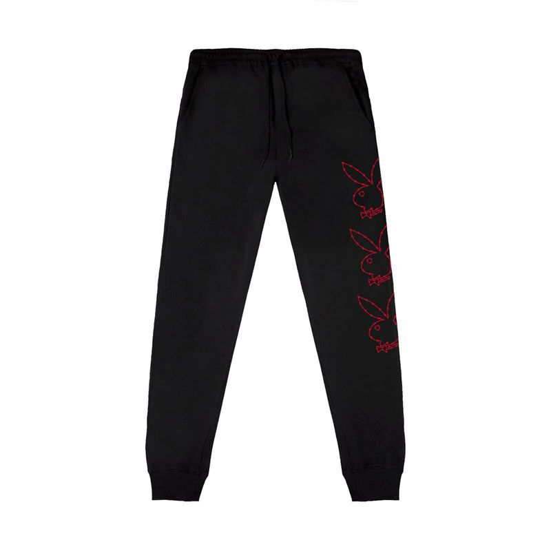 Pantalones Deportivos Playboy Tough Love Rabbit Head Joggers Hombre Negros | 8423-AJTIX