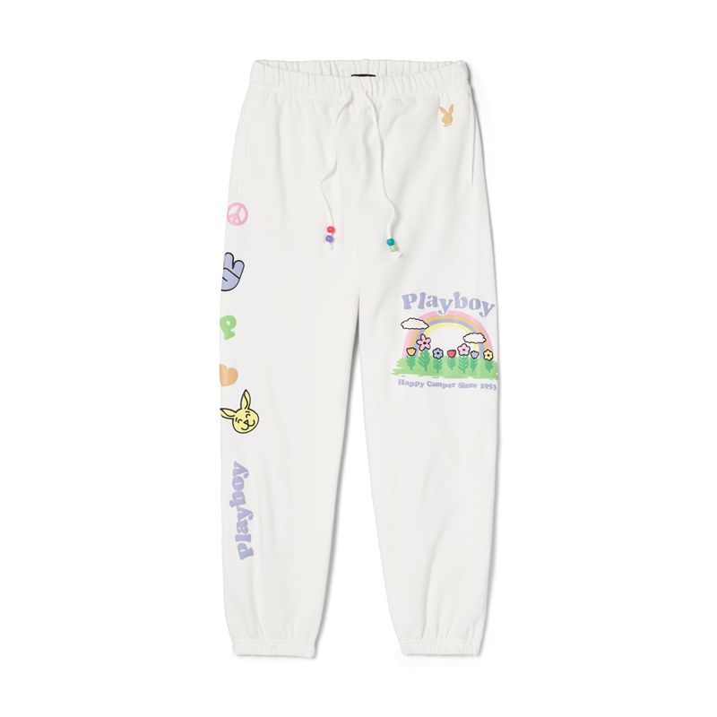 Pantalones Playboy Beaded Rainbow Sweats Mujer Blancos | 3842-RJKSZ