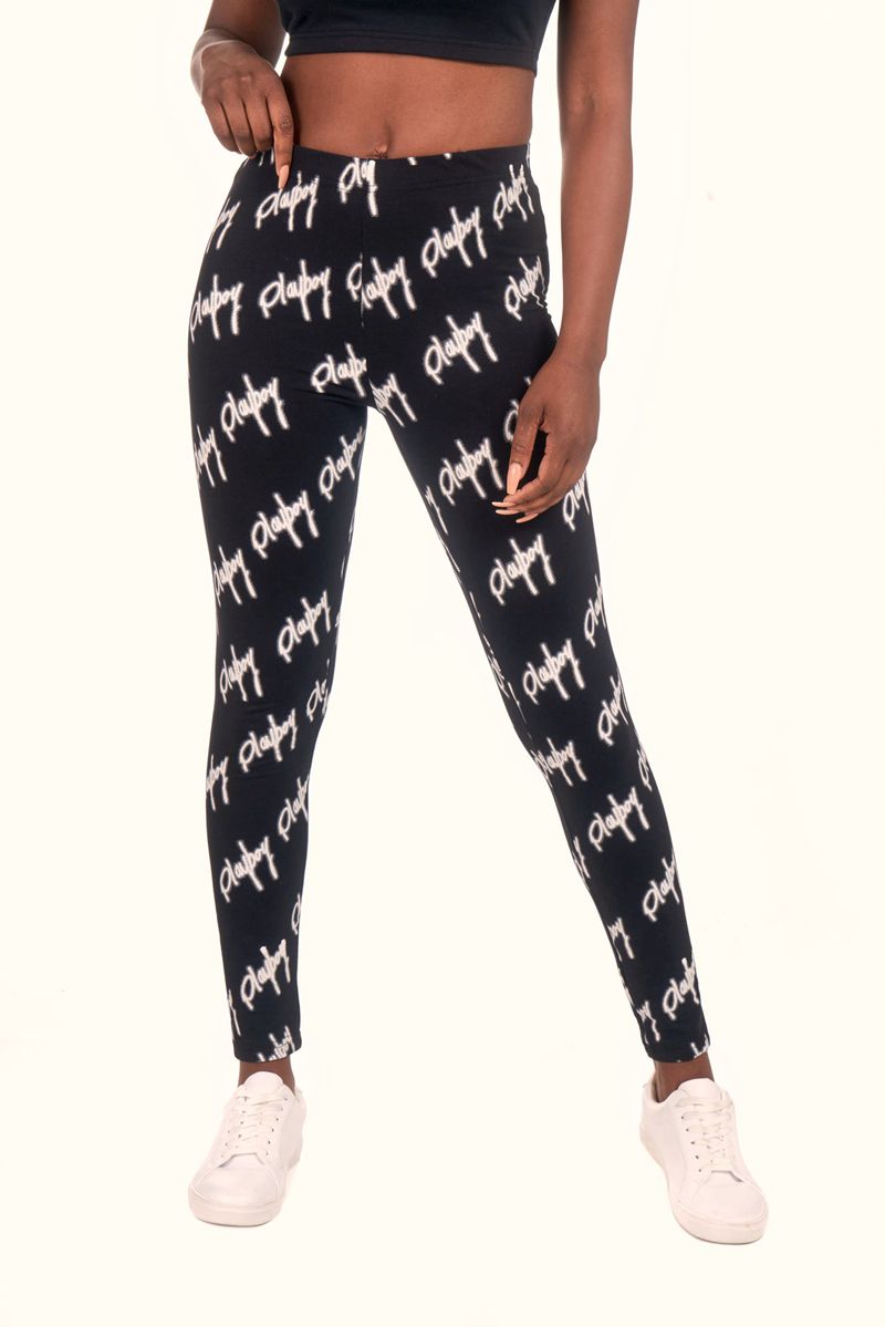 Pantalones Playboy Graffiti Script Legging Mujer Negros Blancos | 3961-FCNGE