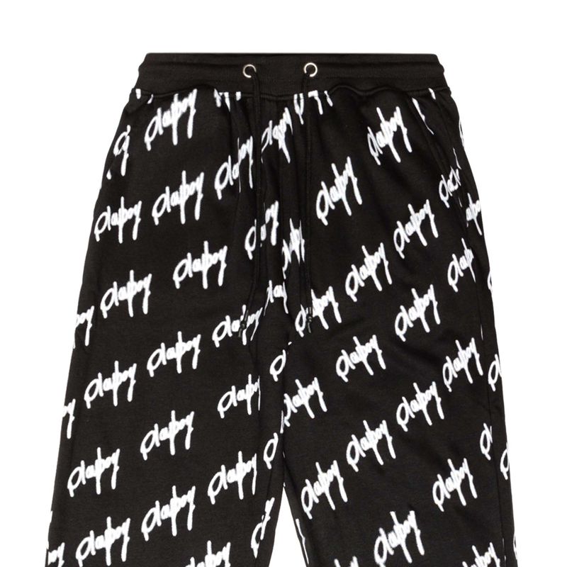 Pantalones Playboy Graffiti Script Oversized Joggers Mujer Negros Blancos | 2580-AKXPL