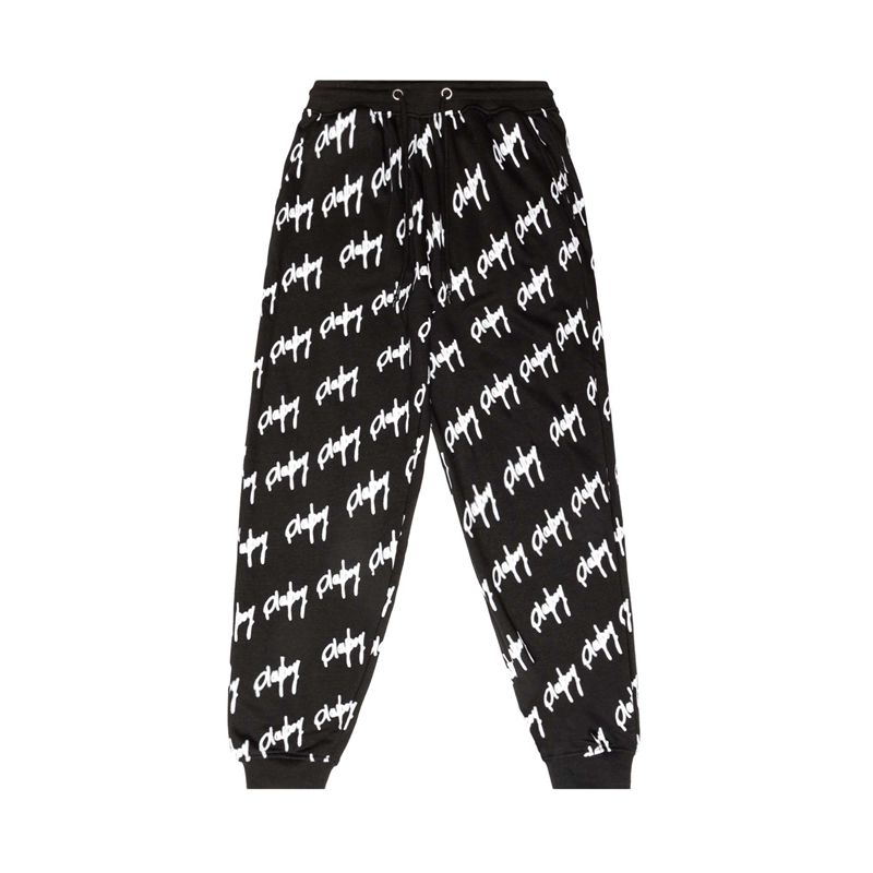 Pantalones Playboy Graffiti Script Oversized Joggers Mujer Negros Blancos | 2580-AKXPL