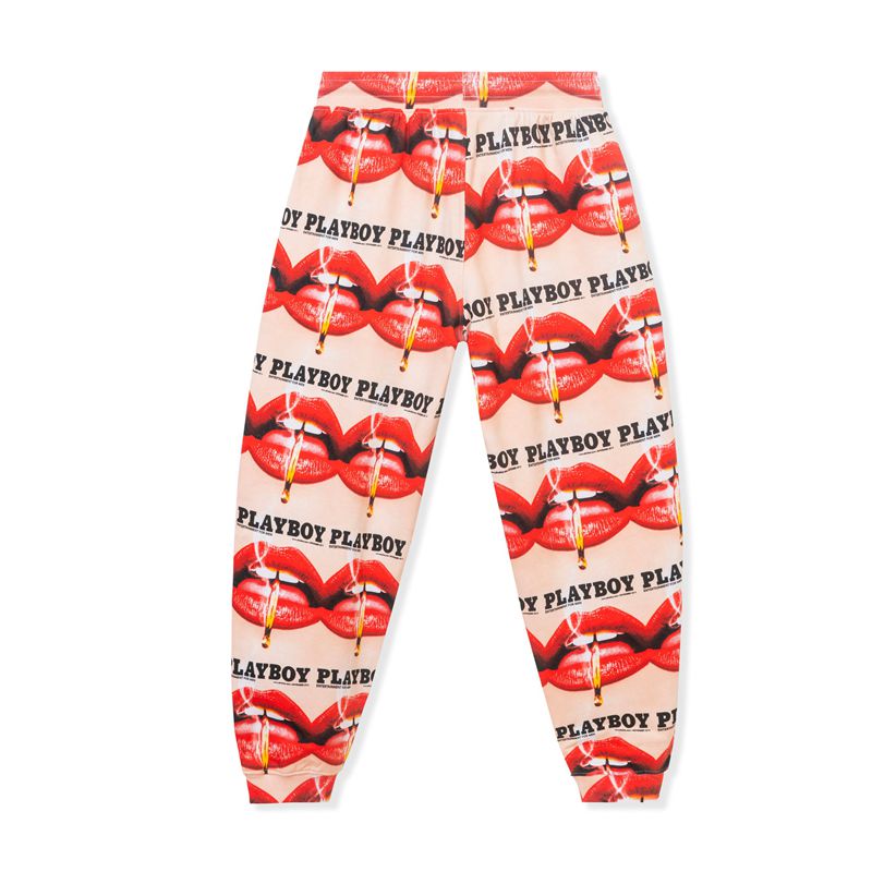 Pantalones Playboy Lips Print Oversized Jogger Mujer Rojos Naranjas | 0321-BGAUD