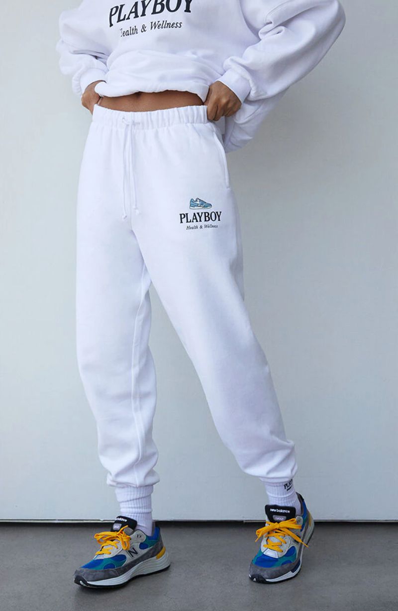 Pantalones Playboy Oversized Sweats Mujer Blancos | 1754-FSDXI