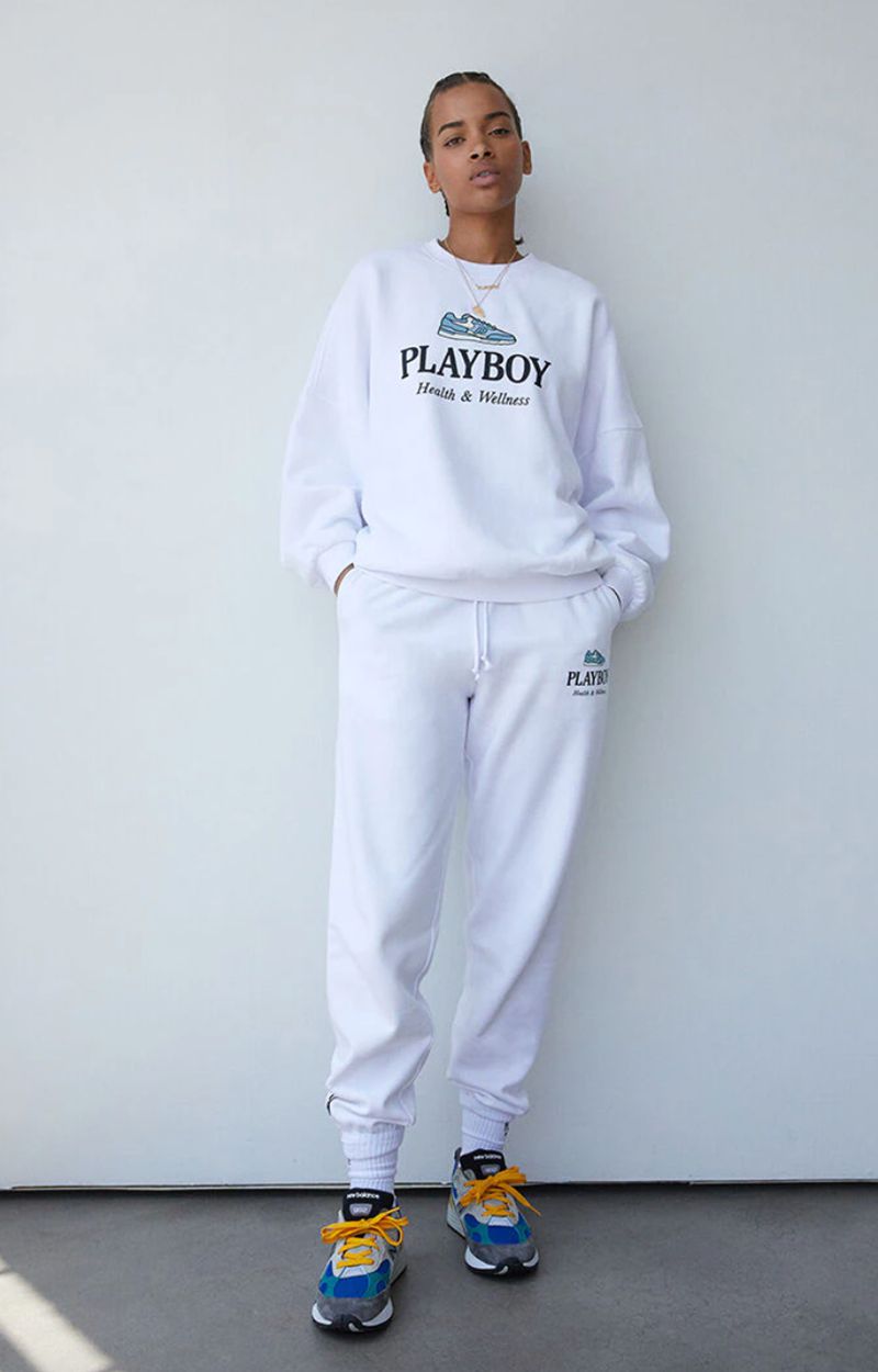 Pantalones Playboy Oversized Sweats Mujer Blancos | 1754-FSDXI