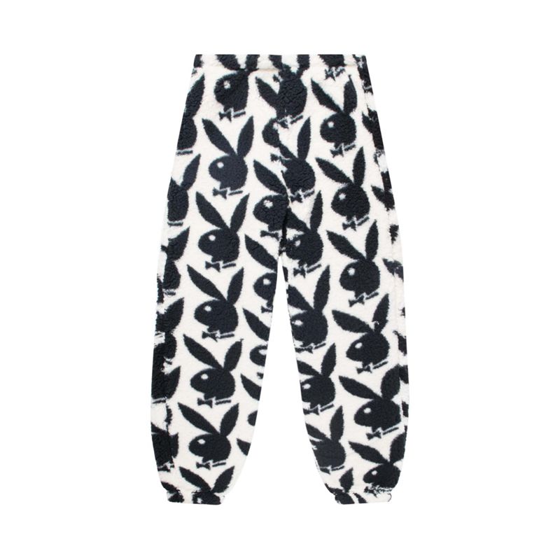 Pantalones Playboy Repeating Rabbit Head Sherpa Sweats Mujer Blancos Negros | 9658-TYRPK