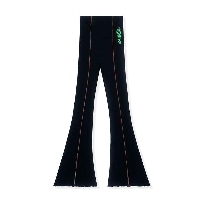 Pantalones Playboy Ribbed Flare S Mujer Grises Oscuro Negros | 2730-JTZFS